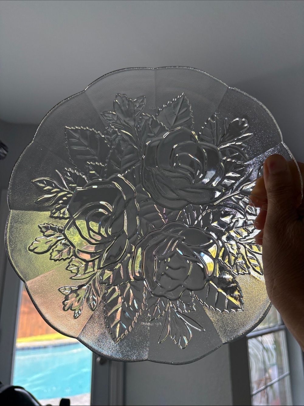 Livia Rose Pressed Glass Dinner Plate.  Floral Clear